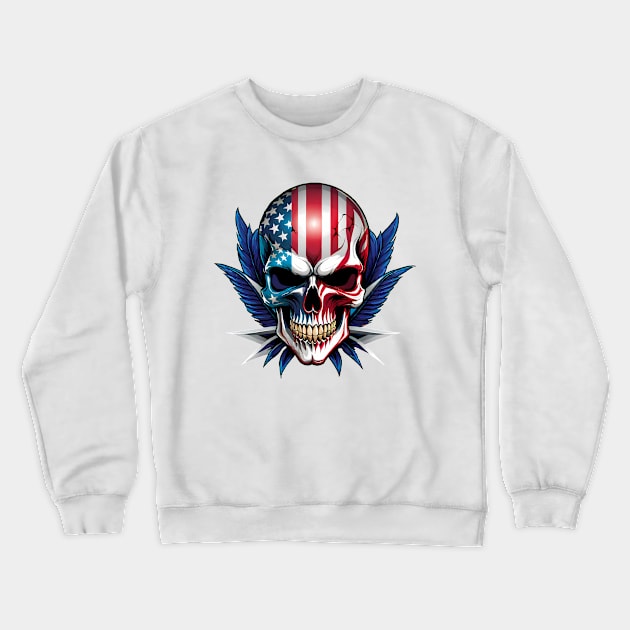 Skull with usa flag Crewneck Sweatshirt by TaevasDesign